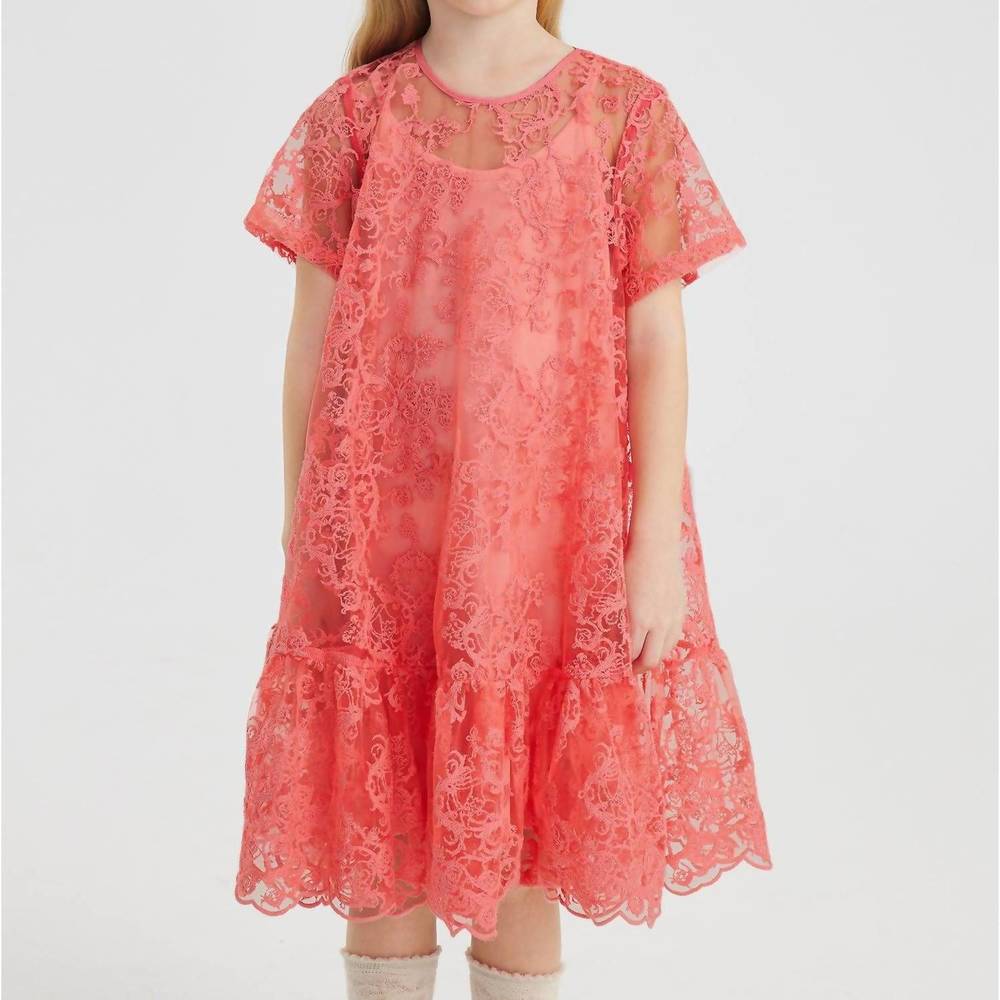 NEW JNBY kids lace ruffle bottom dress in salmon